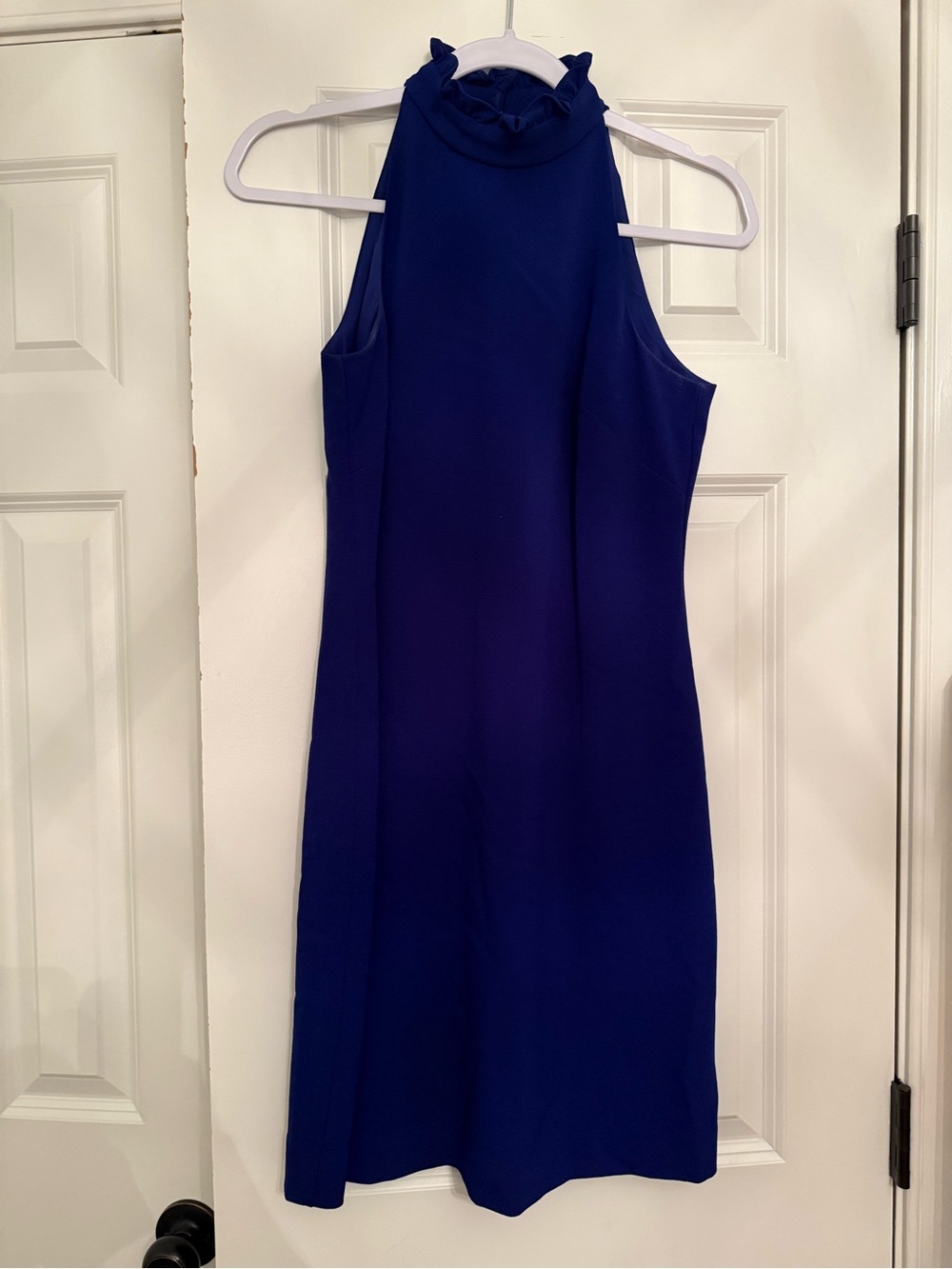 Vince Camuto Sleeveless High-Ruffle Neck Dress in Royal Blue